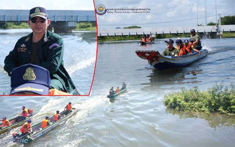 កម្លាំងនគរបាល នៃស្នងការដ្ឋាននគរបាលខេត្តបន្ទាយមានជ័យ ហ្វឹកហាត់ពង្រឹងជំនាញបើកបរទូកម៉ាស៊ីន និងវិធីជួយសង្គ្រោះពលរដ្ឋរងគ្រោះដោយទឹកជំនន់