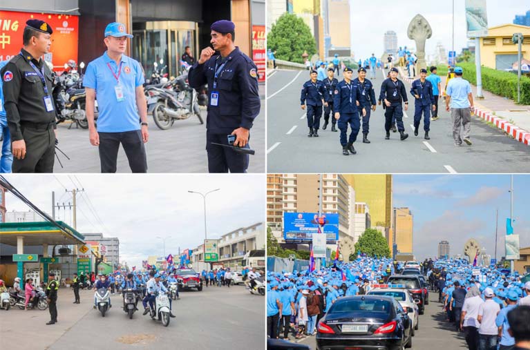 កម្លាំងអាវុធហត្ថរាជធានីភ្នំពេញ ចូលរួមរៀបចំសណ្តាប់ធ្នាប់ និងការពារ សន្តិសុខ សុវត្ថិភាព ដល់បណ្តាគណបក្សនយោបាយ ដែលដង្ហែក្បួនលើដងផ្លូវ ក្នុងថ្ងៃបើកយុទ្ធនាការ ឃោសនាបោះឆ្នោតជ្រើសតាំង តំណាងរាស្ត្រ នីតិកាលទី៧ ថ្ងៃទី០១ ខែកក្កដា ឆ្នាំ២០២៣!